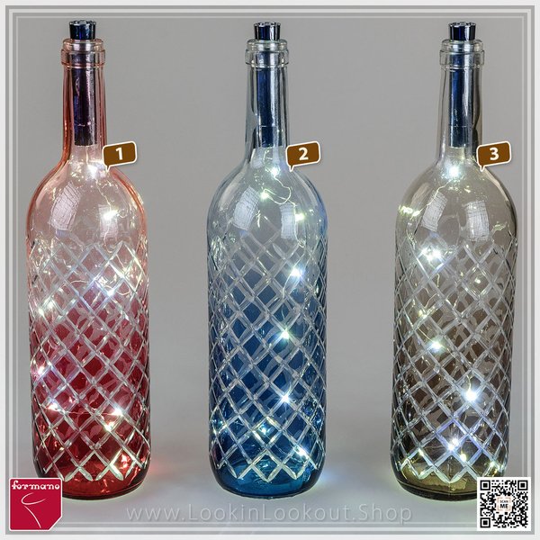 Glas Flasche mit LED 36cm - Blau