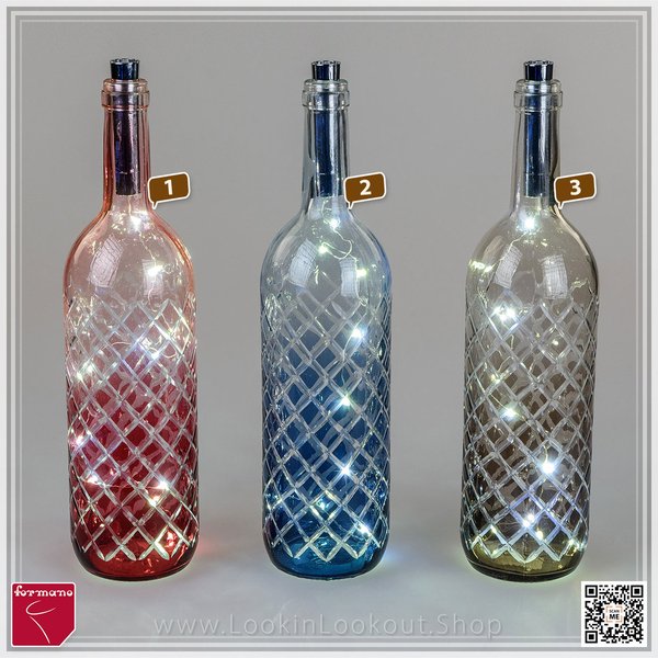 Glas Flasche mit LED 30cm - Blau