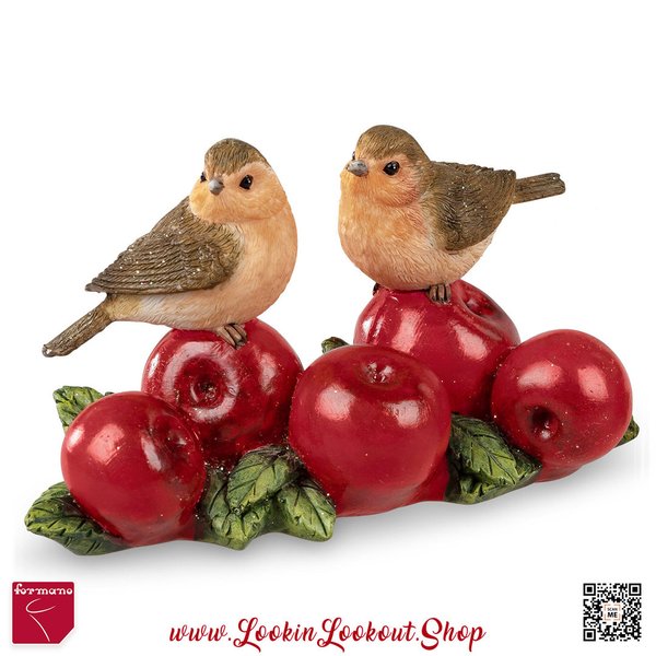 Formano » Vogelpaar auf Äpfel « 14cm Herbstfarben handbemalt