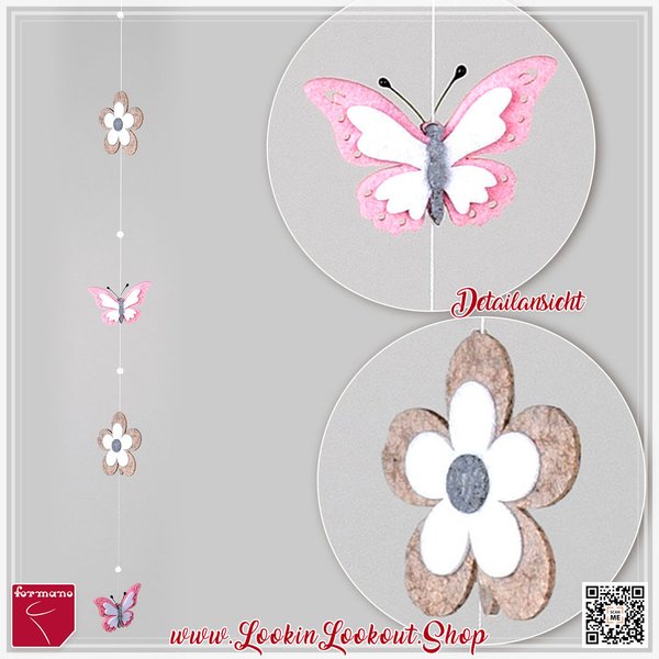 Formano Deko-Girlande » Schmetterling & Blume « 105cm Filz beige-weiß